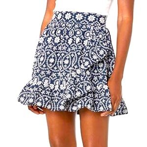 Kate Spade Blue and White Floral Mini Skirt